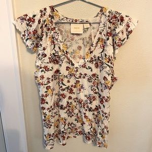 Maeve by Anthropologie Floral Flutter V-Neck Top